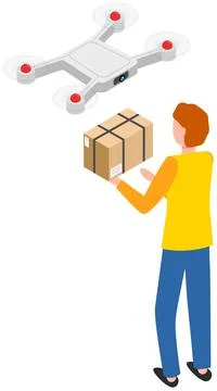 Delivery service delivers parcel using flying copter. Future technologies of 스톡 일러스트