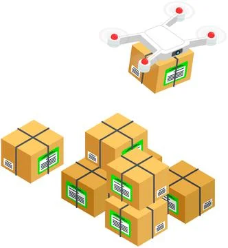 Delivery service delivers parcel using quadcopter. Future technologies of Stockillustratie