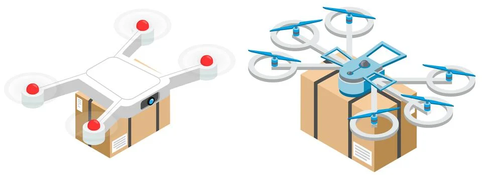 Delivery service delivers parcel using flying copter. Future technologies of Stockillustratie