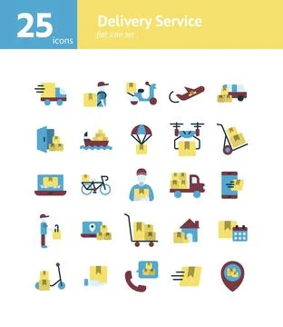 Delivery Service flat icon set. Vector and Illustration. Stock Illustration