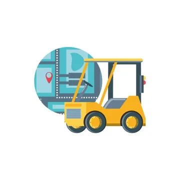 Delivery service forklift with map guide Stock Illustration