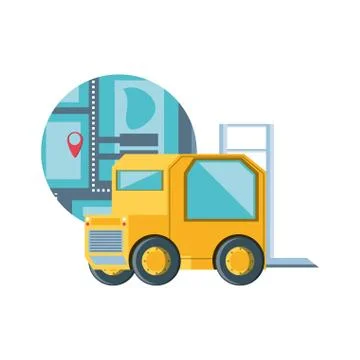 Delivery service forklift with map guide イラスト素材