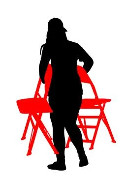 Delivery service girl moving worker carrying chairs vector silhouette Stock Illustration