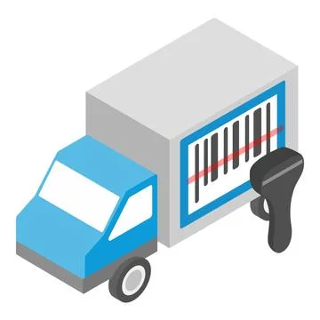Delivery service icon isometric vector. Truck with barcode and barcode scanner Stock-Illustration