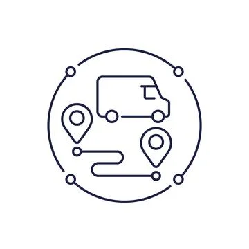 Delivery service icon with a van, line vector Stock Illustration