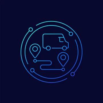 Delivery service icon with a van, linear design Stock Illustration
