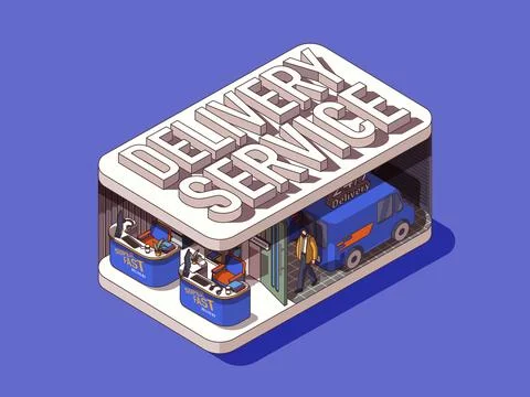 Delivery Service Isometric Concept Illustrazione stock