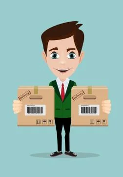 Delivery service man with box Stock Illustration