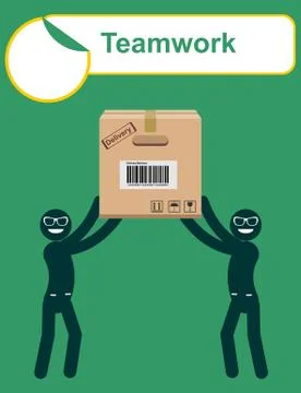 Delivery service man with box vector. Teamwork. Stock Illustration