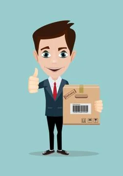 Delivery service man with box vector Stock Illustration