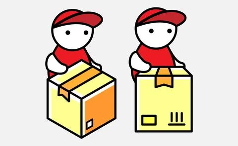 Delivery service man with boxes vector characters set. Stock Illustration