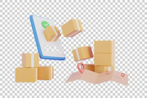 Delivery service on mobile application. 3d Logistic application service concept Stock Illustration