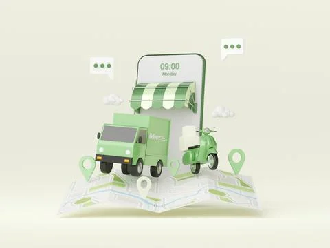 Delivery service on mobile application, Transportation delivery by truck or.. Stock Illustration