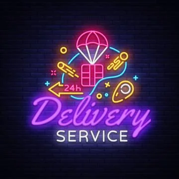 Delivery Service Neon Logo Vector. Fast delivery neon sign, design template Stock Illustration