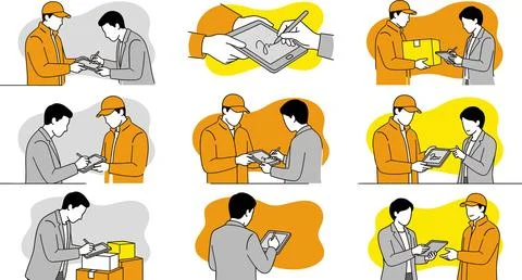 Delivery Service Process Illustrated with Multiple Scenarios. Stock Illustration