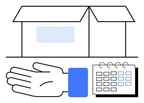 Delivery Service Schedule with Open Package, Outstretched Hand, and Calendar Stock Illustration