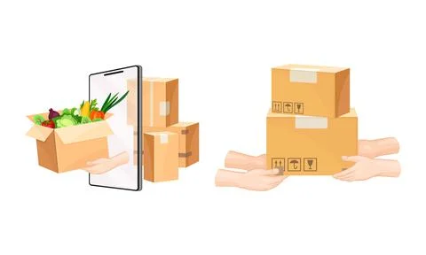 Delivery service set. Mobile app order tracking technology and logistics concept 스톡 일러스트