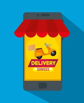 Delivery service with smartphone Illustrazione stock