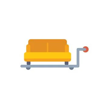 Delivery service is transporting sofa using a hand truck icon Illustrazione stock
