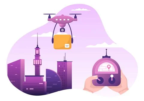 Delivery Service use Drone Background Vector Illustration. Employee Distribut Stock Illustration