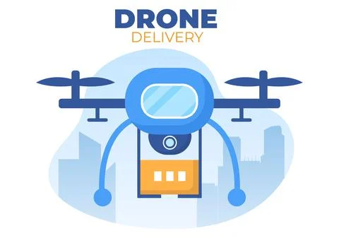 Delivery Service use Drone Background Vector Illustration. Employee Distribut Ilustração Stock