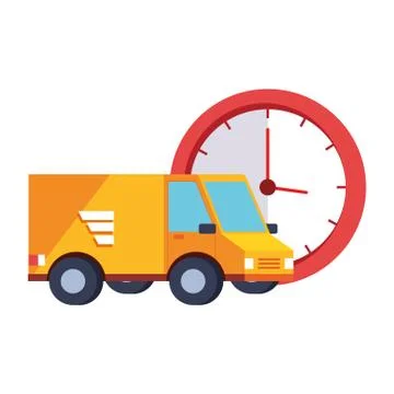 Delivery service van with clock isolated icon Stock Illustration