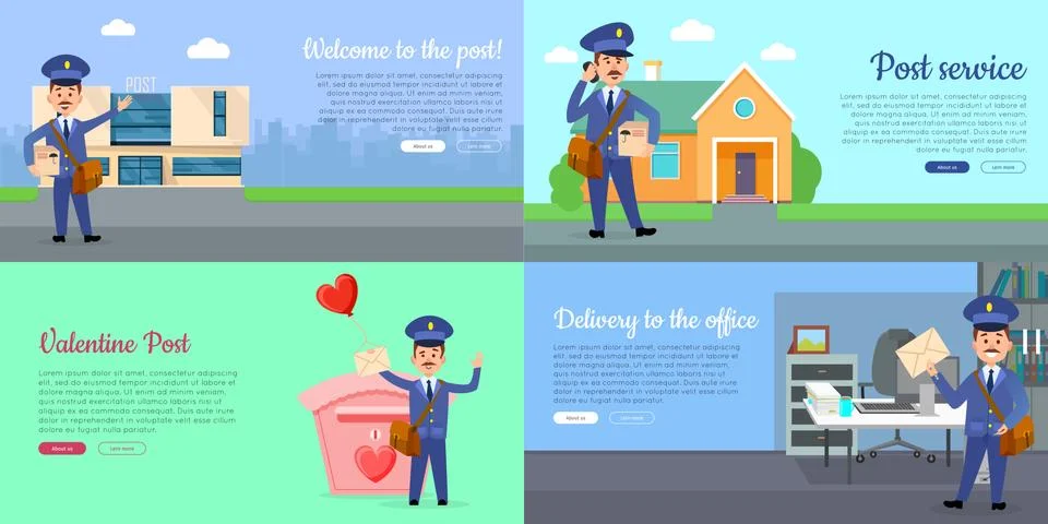 Delivery Service Vector Cartoon Web Banners Set Illustration