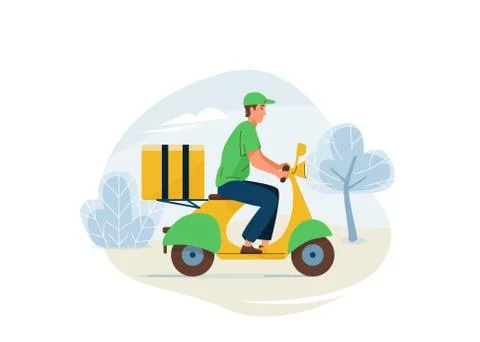 Delivery service vector illustration. Fast safe deliver by man ride by motorbike Stock Illustration