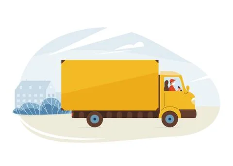Delivery service vector illustration. Fast safe deliver by truck, van to work or Stock Illustration