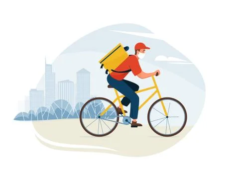 Delivery service vector illustration. Fast safe deliver by courier ride by bike Stock Illustration