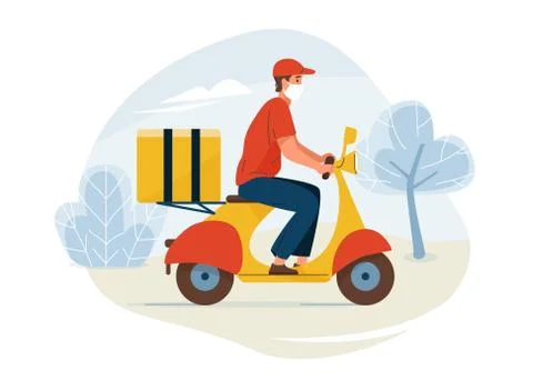 Delivery service vector illustration. Fast safe deliver by courier ride by Stock Illustration