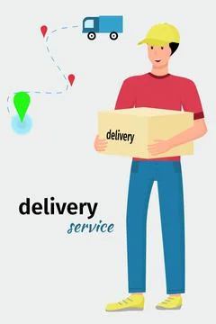 Delivery service. Vector, a man delivers food. Delivery of parcels and orders イラスト素材