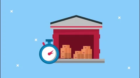 Delivery service in warehouse with boxes and stopwatch motion graphic anima.. Stock Footage 333722325