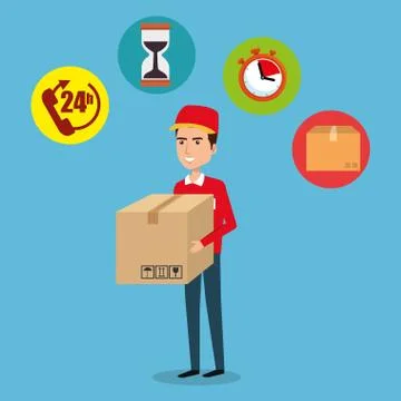 Delivery service worker character 스톡 일러스트