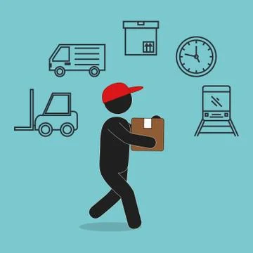 Delivery service worker character with set icons 스톡 일러스트