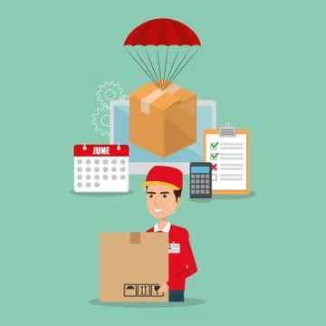 Delivery service worker with computer Illustrazione stock