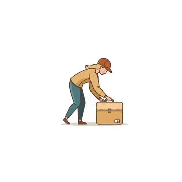 Delivery service worker prepares a package with dedicated care focusing on .. Illustrazione stock