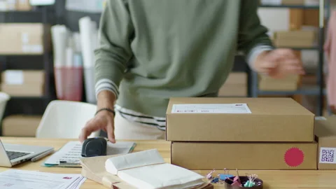 Delivery Service Worker Scanning Parcel Barcodes Stock Footage 228483220