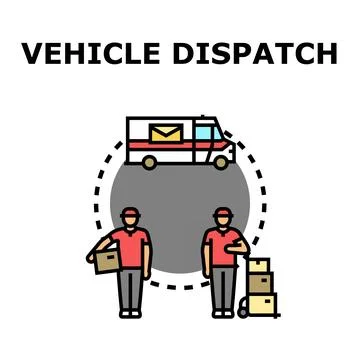 Delivery service workers dispatching packages using a truck Stock Illustration