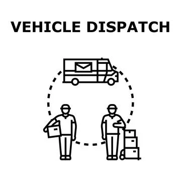 Delivery service workers dispatching packages using a truck Stock Illustration