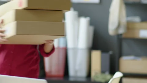 Delivery Service Workers Passing Parcels 스톡 동영상 228481429