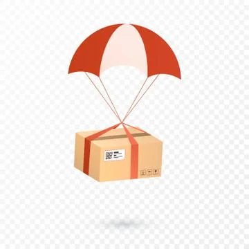 Delivery Services and E-Commerce. Package is flying on parachute Stockillustratie