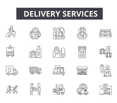 Delivery services line icons for web and mobile design. Editable stroke signs Illustrazione stock