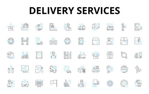Delivery services linear icons set. Courier, Package, Dispatch, Shipment Stock Illustration