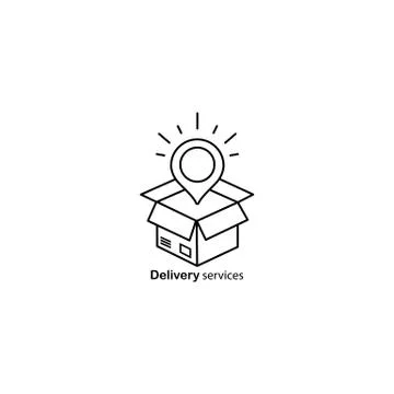 Delivery services, opened box, relocation concept, cargo shipment icon. Vecto Stock Illustration