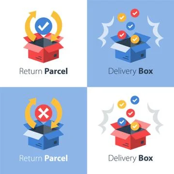 Delivery services, postal mail, receive or send parcel, cargo transportation Stock Illustration