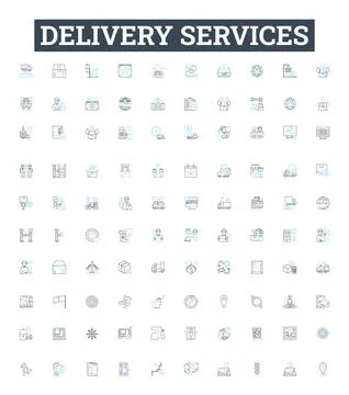 Delivery services vector line icons set. Courier, Delivery, Shipping, Logistics Stock Illustration