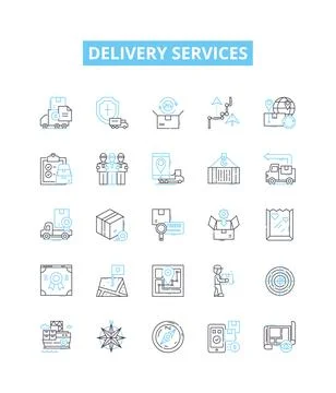 Delivery services vector line icons set. Courier, Delivery, Shipping, Logistics Stock Illustration