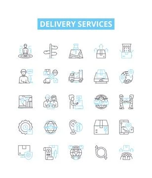 Delivery services vector line icons set. Courier, Delivery, Shipping, Logistics Illustrazione stock
