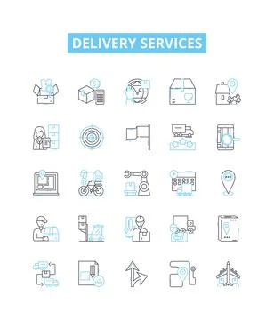 Delivery services vector line icons set. Courier, Delivery, Shipping, Logistics Stock Illustration